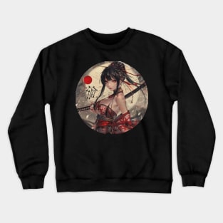 Japanese Samurai Girl Round Crewneck Sweatshirt